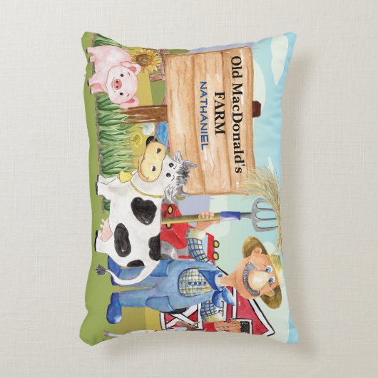 Oud monogram van het Boerderij MacDonald's E-I-E-I Accent Kussen (Voorkant(Verticaal))