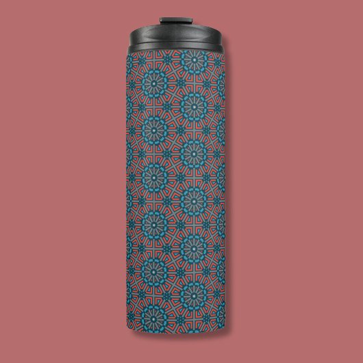 Oud Mozaïek Geometrisch Bloemenpatroon Thermosbeker