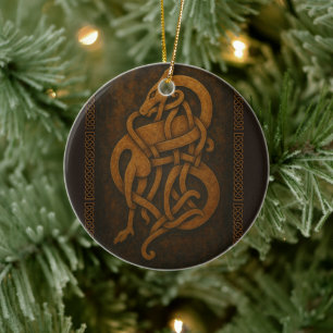 Oud-Noorse Slangenknoop met Keltische Rand Keramisch Ornament