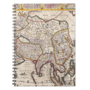 Oud notitieboek met kaart van Zuidoost-Azië