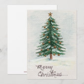 Oud-ogende waterverf Kerstboom in de sneeuw Feestdagenkaart (Voorkant / Achterkant)