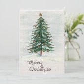 Oud-ogende waterverf Kerstboom in de sneeuw Feestdagenkaart (Staand voorkant)