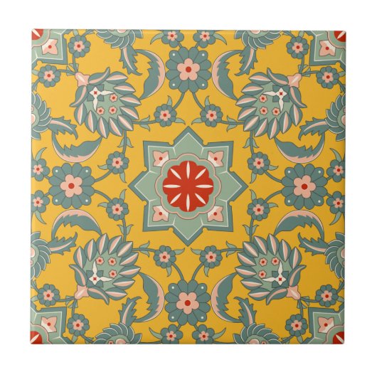 Oud Ottomaans Bloempatroon Tegeltje (Voorkant)