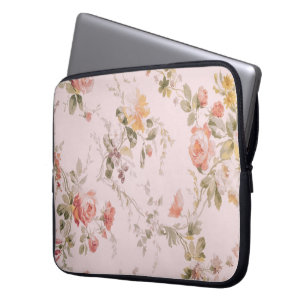 Oud-ouderwetse Roze Floral Wallpaper Laptop Sleeve