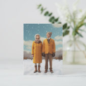 Oud paar in de sneeuw briefkaart (Staand voorkant)