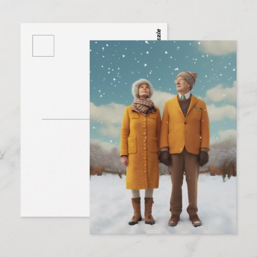 Oud paar in de sneeuw briefkaart (Voorkant / Achterkant)