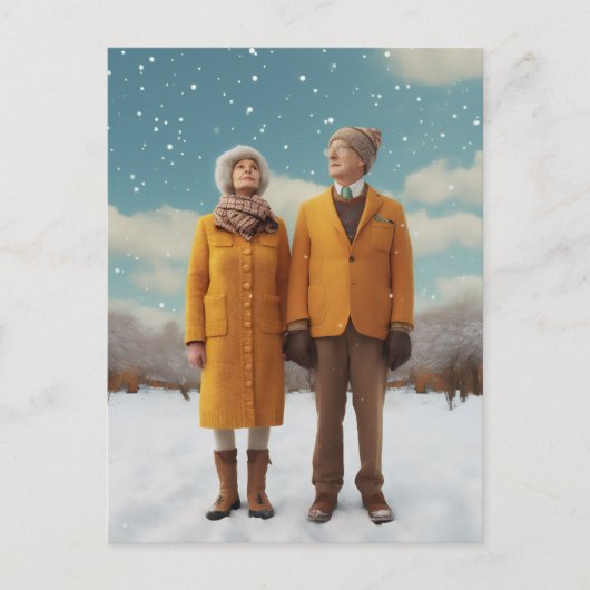 Oud paar in de sneeuw briefkaart (Voorkant)