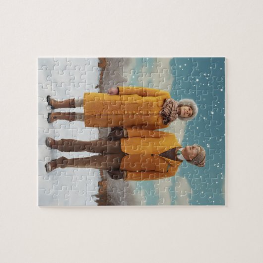 Oud paar in de sneeuw legpuzzel (Horizontaal)