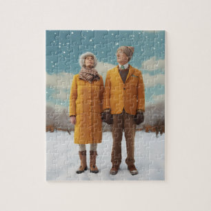 Oud paar in de sneeuw legpuzzel