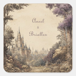 Oud Paars Boom Kasteel Dorps Huwelijk Vierkante Sticker