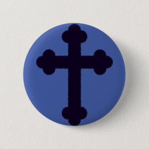 Oud paars christelijk kruis ronde button 5,7 cm