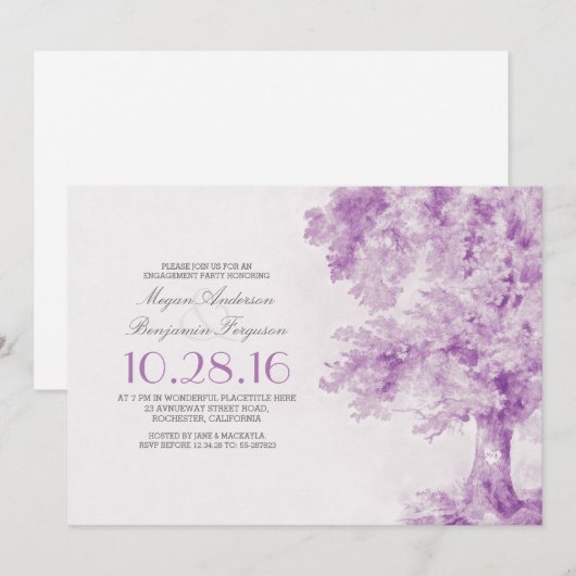 oud paars hart waterverf verlovingsfeest kaart (Voorkant / Achterkant)