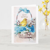 Oud Paas Kuiken Boeket Mandje Kaart (Gele Bloem)