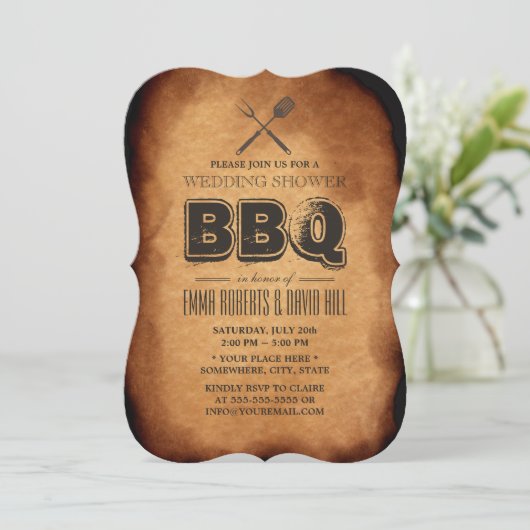  oud papier achtertuin BBQ Wedding Kaart (Staand voorkant)