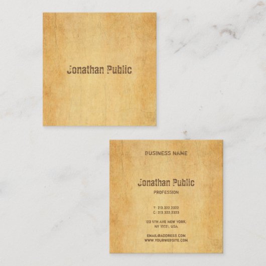 , oud papier, elegant, met vervormd script vierkante visitekaartje (Voorkant / Achterkant)