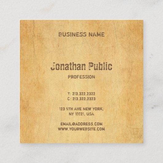 , oud papier, elegant, met vervormd script vierkante visitekaartje (Achterkant)