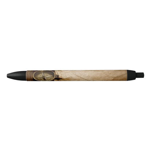 Oud papier en compass Pen! Zwarte Inkt Pen (Voorkant)
