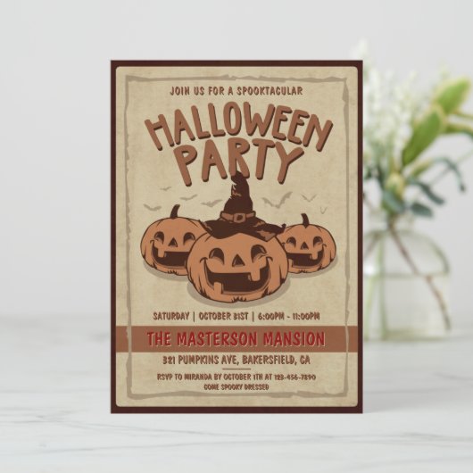  oud papier en pompoenen Halloween Party Kaart (Staand voorkant)