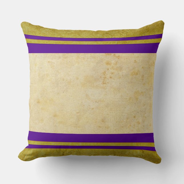 Oud papier en strips donkerviolet + uw ideeën kussen (Voorkant)
