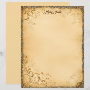 Oud papier goud bloemengrunge briefpapier