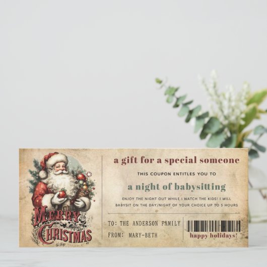  oud papier grunge kerstcadeau coupon feestdagenkaart (Staand voorkant)