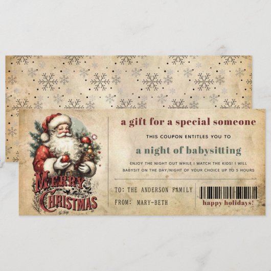  oud papier grunge kerstcadeau coupon feestdagenkaart (Voorkant / Achterkant)