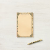 Oud papier Lijst en Blue Flowers Post-it® Notes (Op bureau)