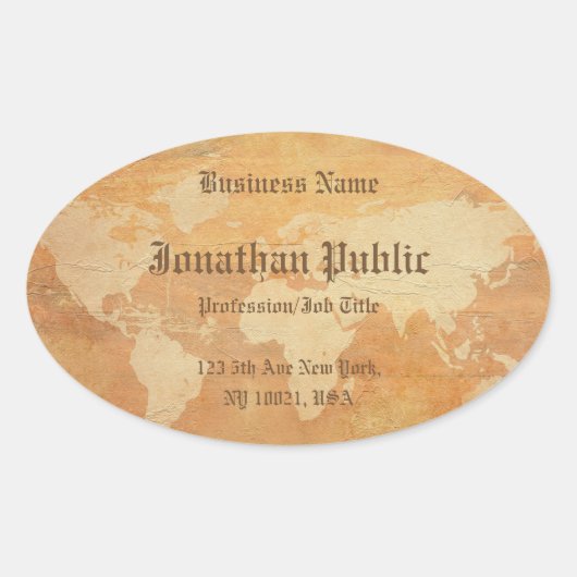 Oud papier look Wereldkaart chique nostalgische Sj Ovale Sticker (Voorkant)