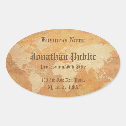 Oud papier look Wereldkaart Elegant Professional Ovale Sticker (Voorkant)