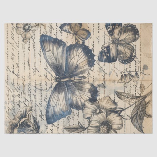 Oud papier met monochrome inktvlinders rozen (Voorkant)