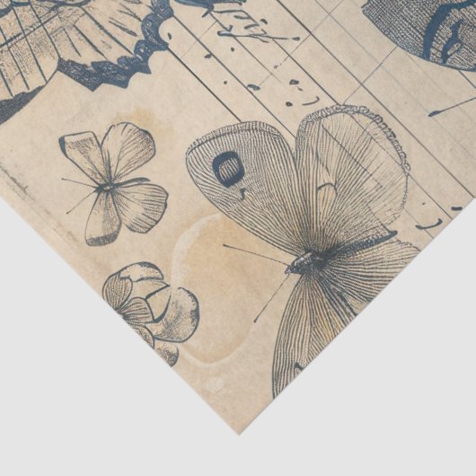 Oud papier met monochrome inktvlinders rozen (Detail)