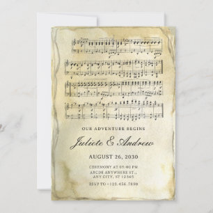 Oud papier muzieknoten bruiloft kaart