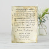 Oud  papier muzieknoten bruiloft kaart (Staand voorkant)