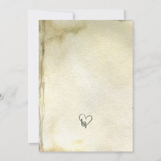 Oud  papier muzieknoten bruiloft kaart (Achterkant)