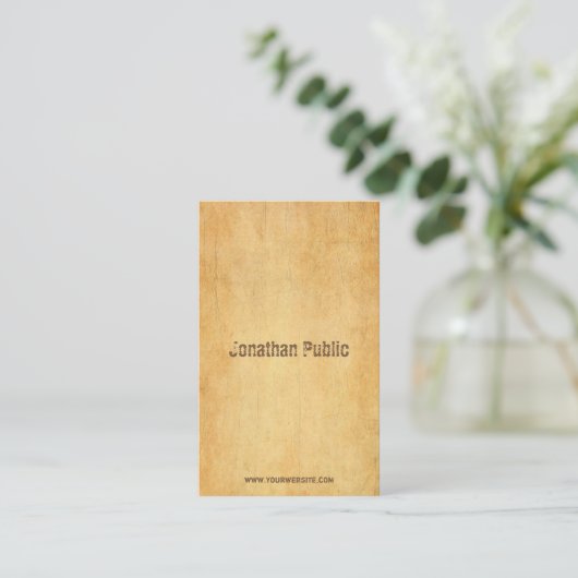 oud papier noodlijdend script tekst elegant visitekaartje (Staand voorkant)