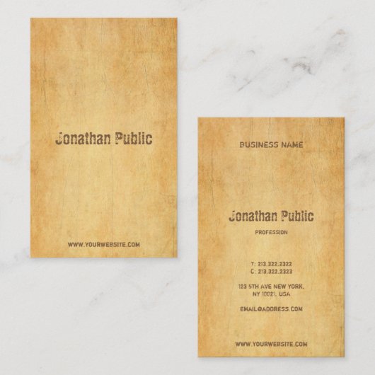  oud papier noodlijdend script tekst elegant visitekaartje (Voorkant / Achterkant)