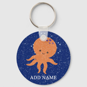 Oud Papier Print Schattigee Octopus Cartoon Aangep Sleutelhanger