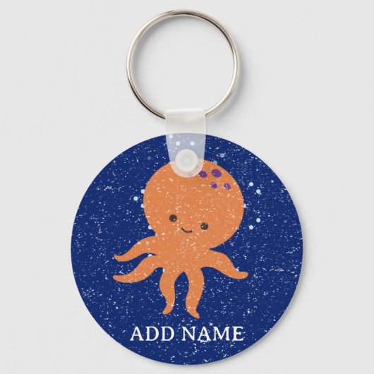 Oud Papier Print Schattigee Octopus Cartoon Aangep Sleutelhanger (Voorkant)