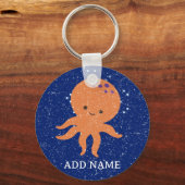Oud Papier Print Schattigee Octopus Cartoon Aangep Sleutelhanger (Voorkant)