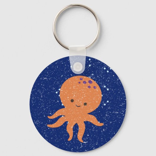 Oud Papier Print Schattigee Octopus Cartoon Sleutelhanger (Voorkant)
