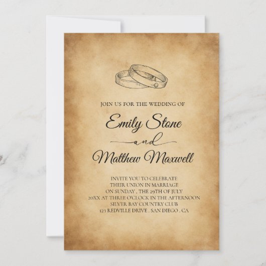 oud papier, rustieke bruiloft kaart (Voorkant)