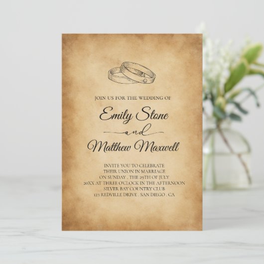 oud papier, rustieke bruiloft kaart (Staand voorkant)