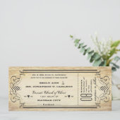 Oud papier Ticket Flourish Typography Wedding Kaart (Staand voorkant)