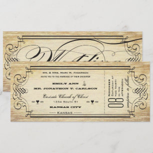 Oud papier Ticket Flourish Typography Wedding Kaart