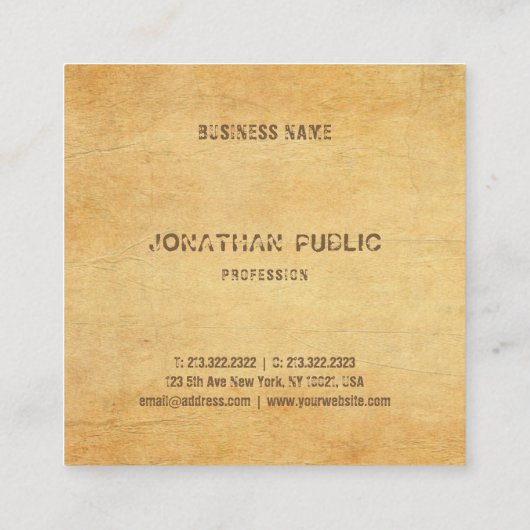 oud papier ziet er bedroefd script tekst chic vierkante visitekaartje (Achterkant)