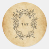  oud papieren monogram Custom Wedding Ronde Sticker (Voorkant)