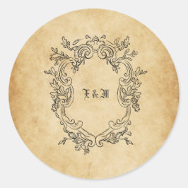  oud papieren monogram Custom Wedding Ronde Sticker
