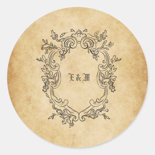  oud papieren monogram Custom Wedding Ronde Sticker (Voorkant)