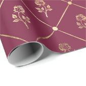 Oud Parijs Burgundy en Paarse Roos motief Cadeaupapier (Rol Hoek)