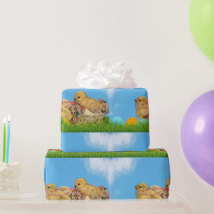 Oud Pasen Baby Kuiken Blauwe Inpakpapier
